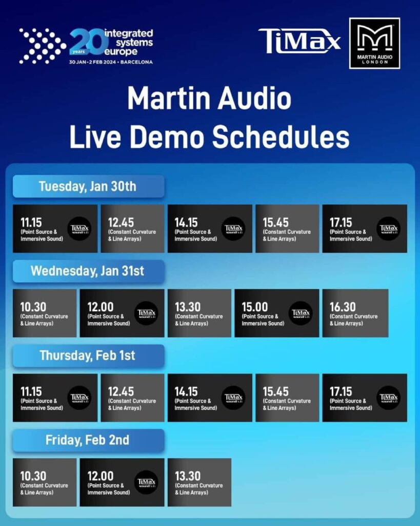 ISE 2024 Martin Audio Live Demo Schedules